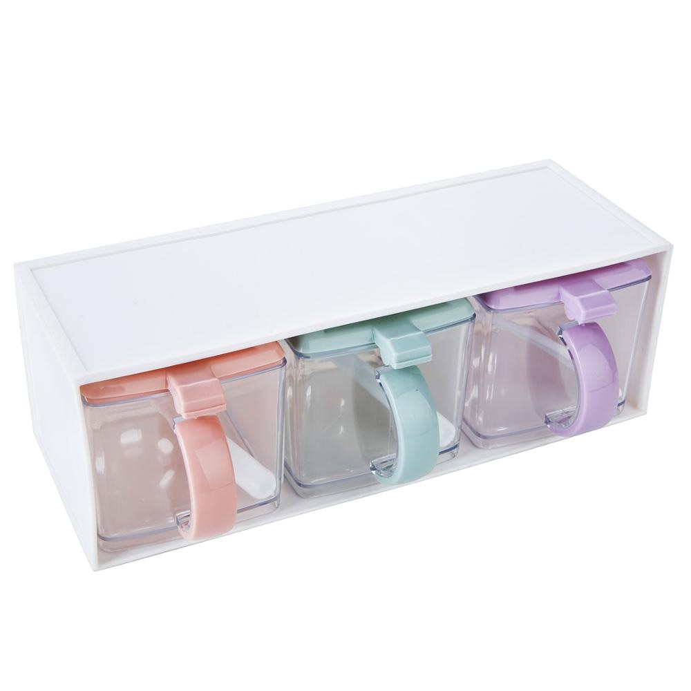 OTHERHOUSE 4Pcs Seasoning Box Jar Spice Rack Salt and Pepper Container Kitchen Spice Jars Boxes Cruet Seasoning Bottles Pot BBQ: 3Pcs Mixing Colour