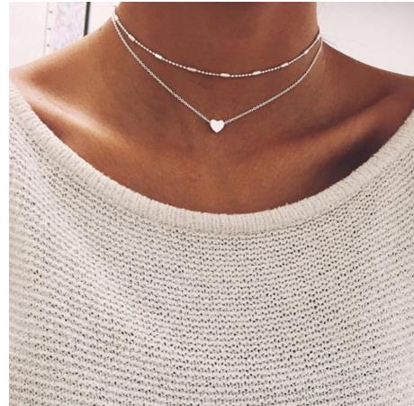 Double Layer Boho Golden Silver-plated Choker Necklace Women Layerd Chocker Necklaces For Women collier collares Necklace: c