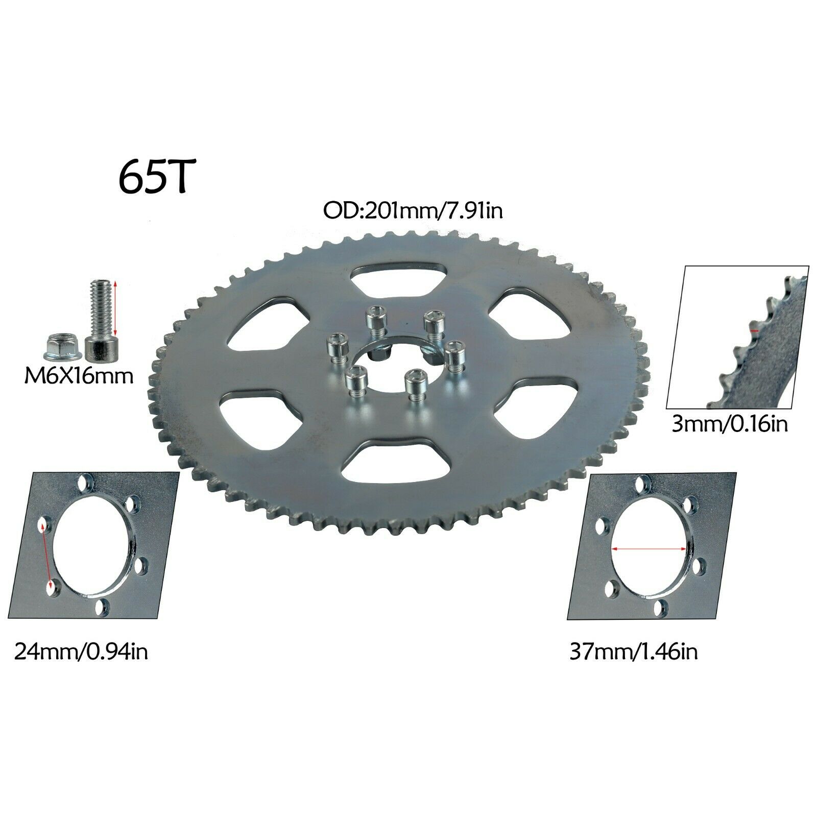 65 Tooth #35 Rear Sprocket w/ Bolt For Mini Bike Go Kart Trike ATV go kart Cart