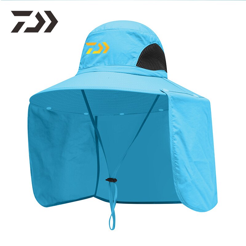 Unisex Daiwa Fishing Cap Hat Breathable Neck Face Men Women Outdoor Uv Protection Fishing Camping Solid Black Sun Caps: Sky Blue