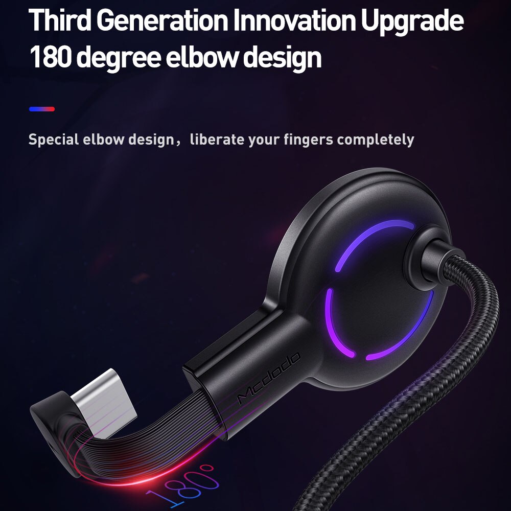 Mcdodo USB Typ C Ellenbogen für Spiel Kabel QC 4,0 Schnelle Ladung LED Kabel für Samsung Xiaomi Huawei USB C Telefon Ladegerät Kabel