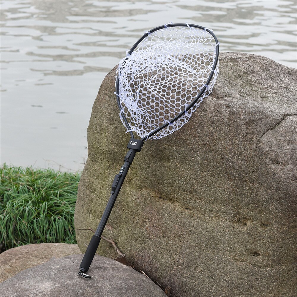 Foldable Triangle Fishing Landing Net 85cm Aluminum Alloy Telescopic Folding Retractable Handle Pole 26cm Depth Rubber Dip Net