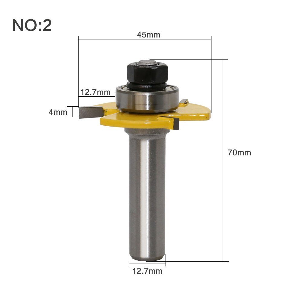 Toupie à tige de 1/2 "Biscuit à tige de 12mm, assemblage à fente Joint, outil de coupe du bois, mèches de toupie pour le travail du bois 1 pièce: NO2 / 12mm shank
