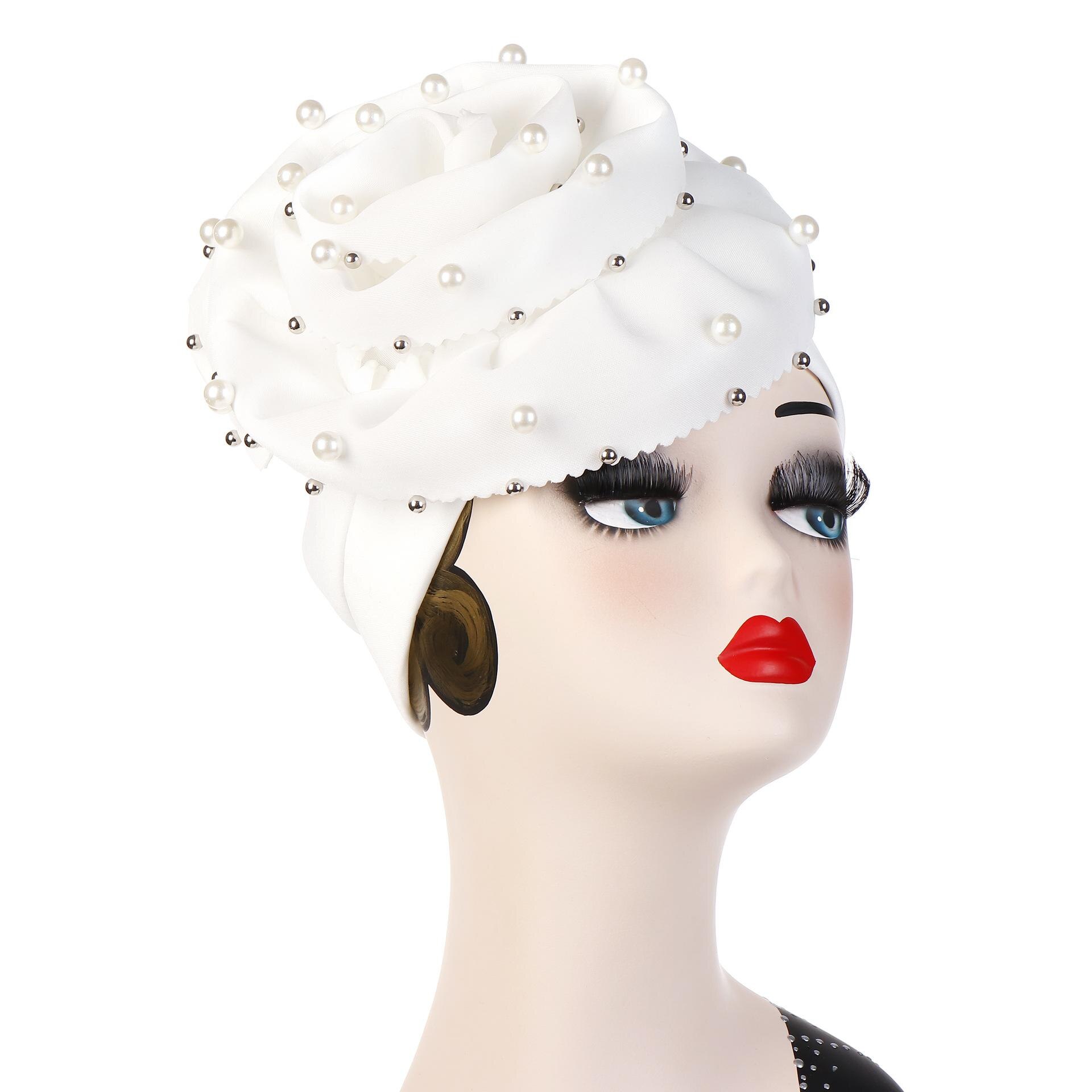 Bonnet indien fleur pour femmes musulmanes | Bonnet perte de cheveux, couvre-tête perlé Turban Cancer, mancherons, chapeaux islamiques pour femmes,: 02 White