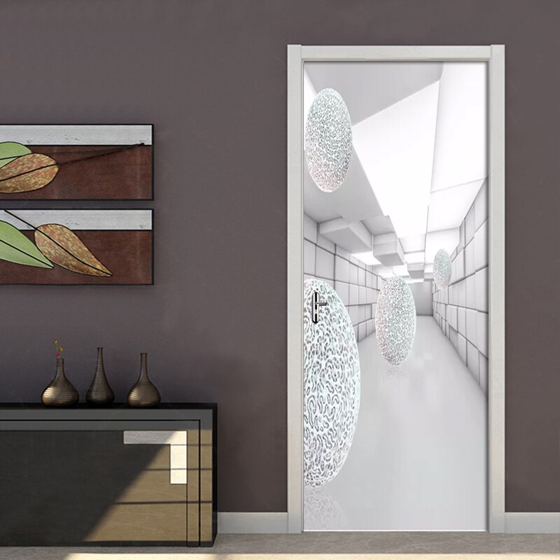 PVC Self-Adhesive Waterproof Door Sticker Modern 3D Stereo Space Wallpaper Living Room Bedroom Door Stickers Home Decor 3D Mural