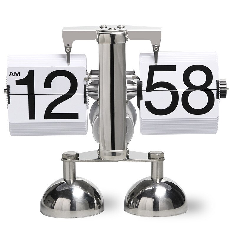 Retro Flip Over Clock Desk Stainless Steel Flip Internal Gear Operated Flip Table Clock Operated Quartz Clocks Small Scale