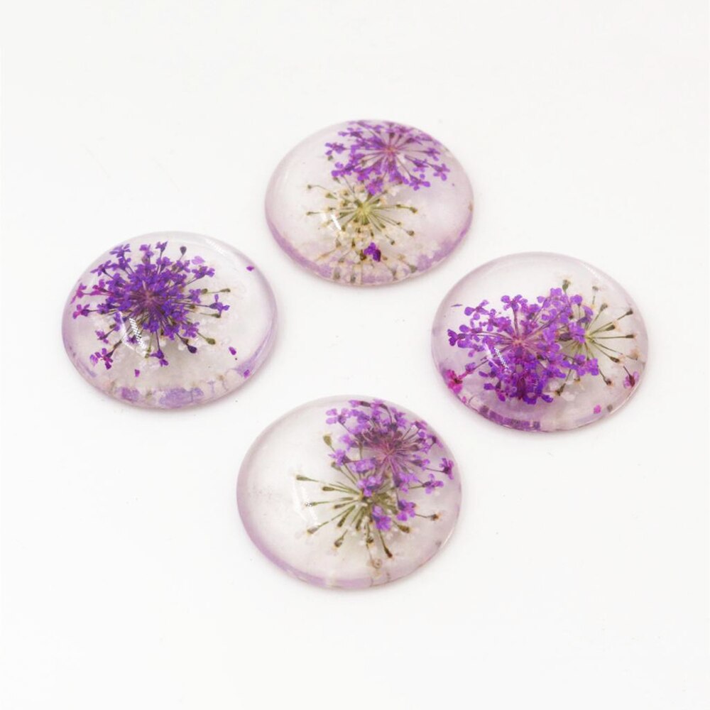 5pcs 25mm Mixed Natural Dried Flowers Flat Back Resin Cabochons Cameo