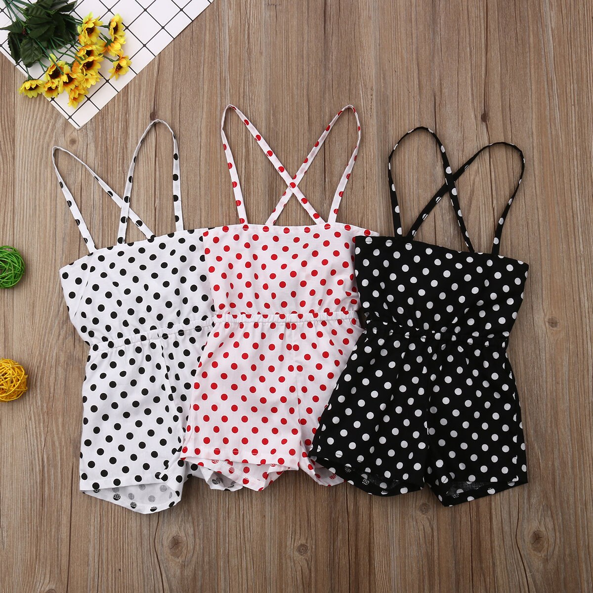 Toddler Kid Baby Girls Clothes Sling Jumpsuit Romper Dot Overalls Outfits Set Sleeveless