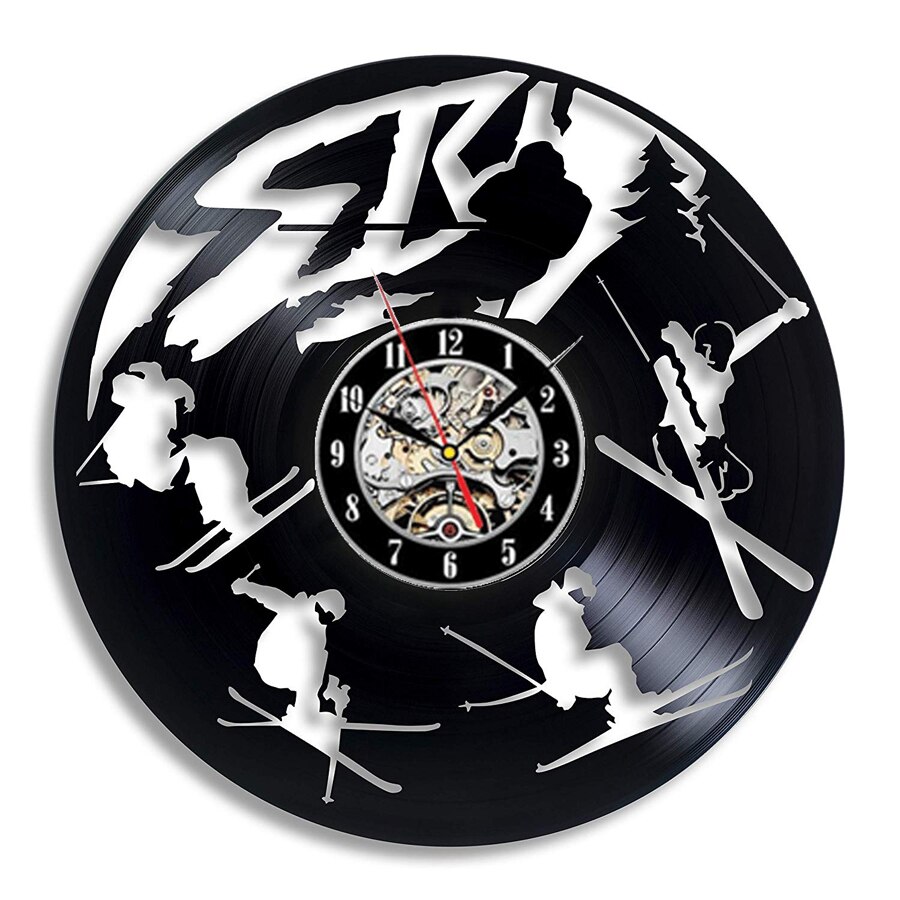 Sking-Reloj de pared con disco de vinilo, moderno, decoración 3D, Vintage, de vinilo, colgante para snowboard, decoración del hogar para Club de esquí: Style 2