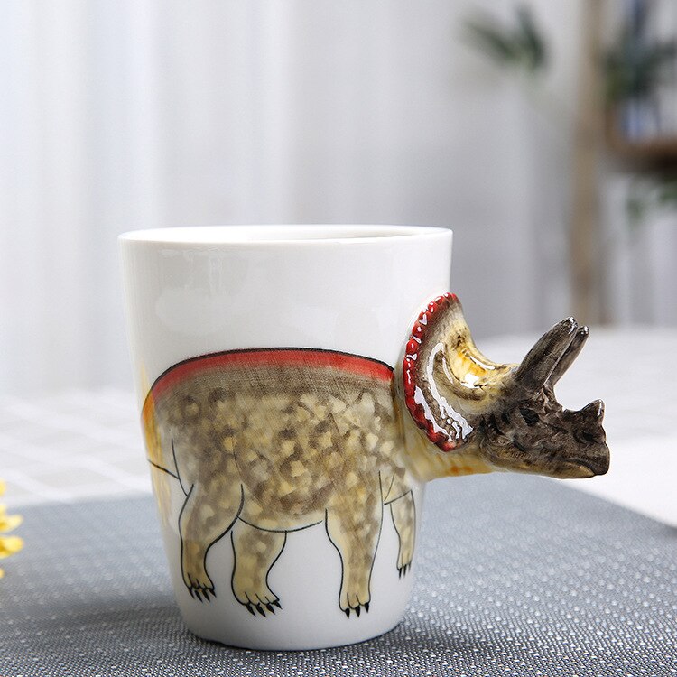350ml dinosaurer keramisk kopp håndmalt dyr kaffekrus 3d tegneserie tyrannosaurus kopp barn melkekopp: Triceratops