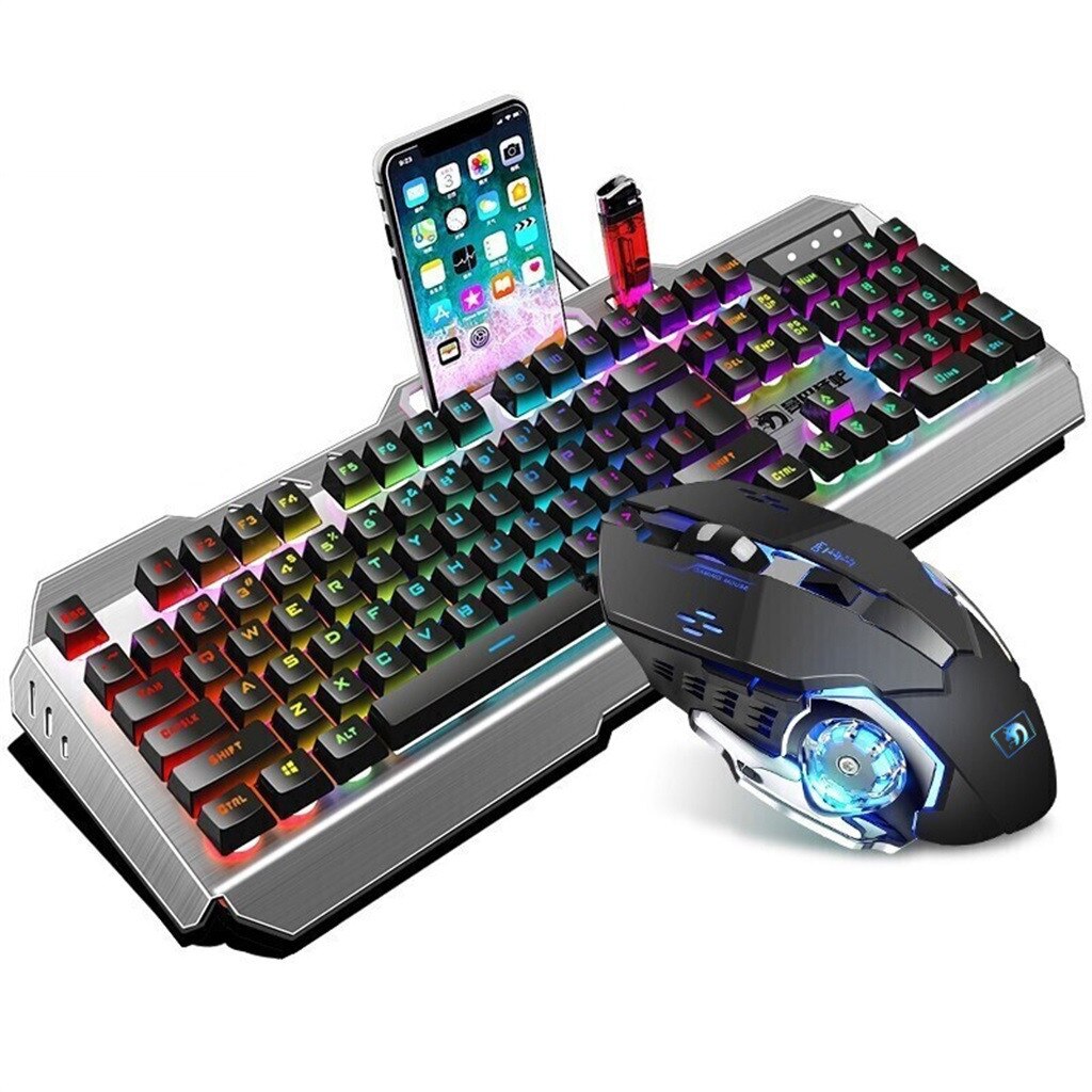Mechanical Keyboard Wired Gaming Keyboard Combos 16 RGB Mix Backlit Ergonomic Keyboard 2000 DPI Mouse Set For Computer PC Z0521: Black