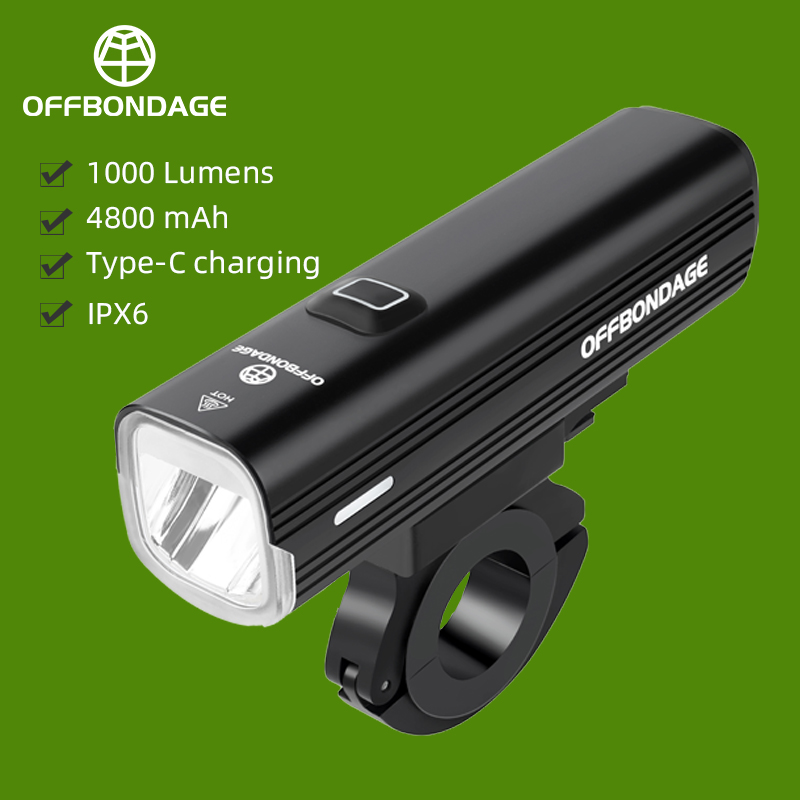 OFFBONDAGE Bicycle Light IPX6 Waterproof Bike Light Type-C Rechargeable LED Headlight Aluminum Ultralight Flashlight HYL1000: light green