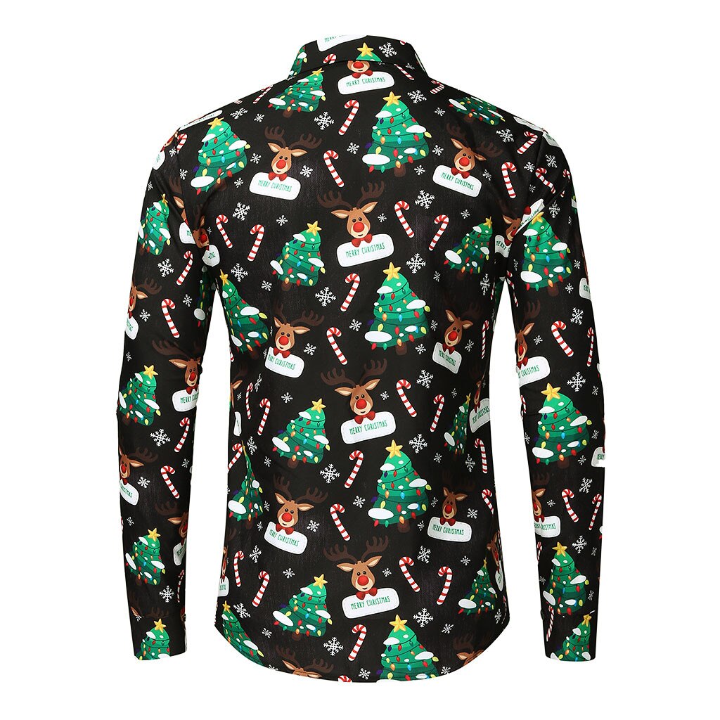 Mens Shirt Kerst 3d Sneeuwvlokken Printing Lange Mouwen Casual Blouse Shirt Kerst Shirt Jaar Party Mannen Kleding