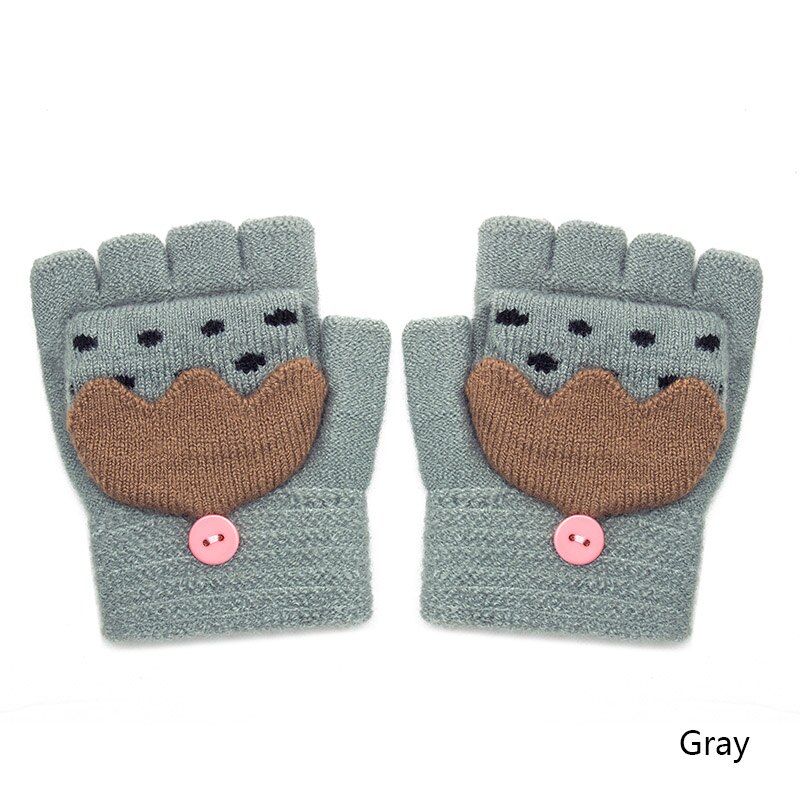 Hermosos guantes de invierno para bebés REAKIDS, guantes de algodón con solapa y dibujos animados bonitos para niños, guantes cálidos tejidos con solapa, guantes para chicos y niñas, mitones: Gray