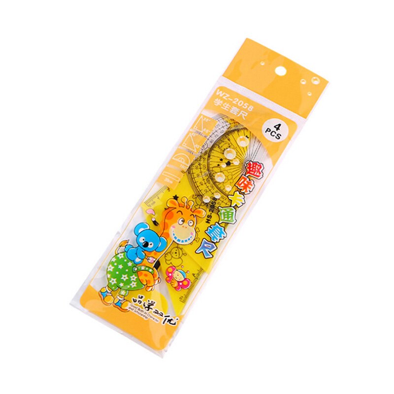 1 Set Student Ruler 4pcs Cute Cartoon 3 Colors Giraffe Animal Students' Ruler Meter Ruler Triangle Ruler