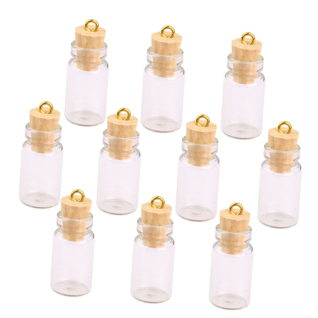 10Pcs Mini Empty Clear Glass Bottles Pendant with Caps Wish Glass Vial Jars Bottles DIY Pendant Charms