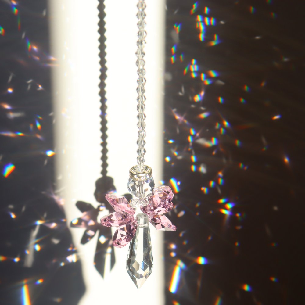 Rainbow Crystal Hanging Crystal Wind Chimes Butterfly Bird Prisms Crystal Pendant for Window Garden Home Decoration: Pink