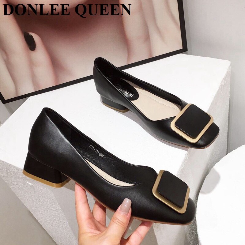 Zapatos planos de bailarina para mujer, bailarinas informales de trabajo, de tacón bajo, mocasines cuadrados con hebilla de Metal