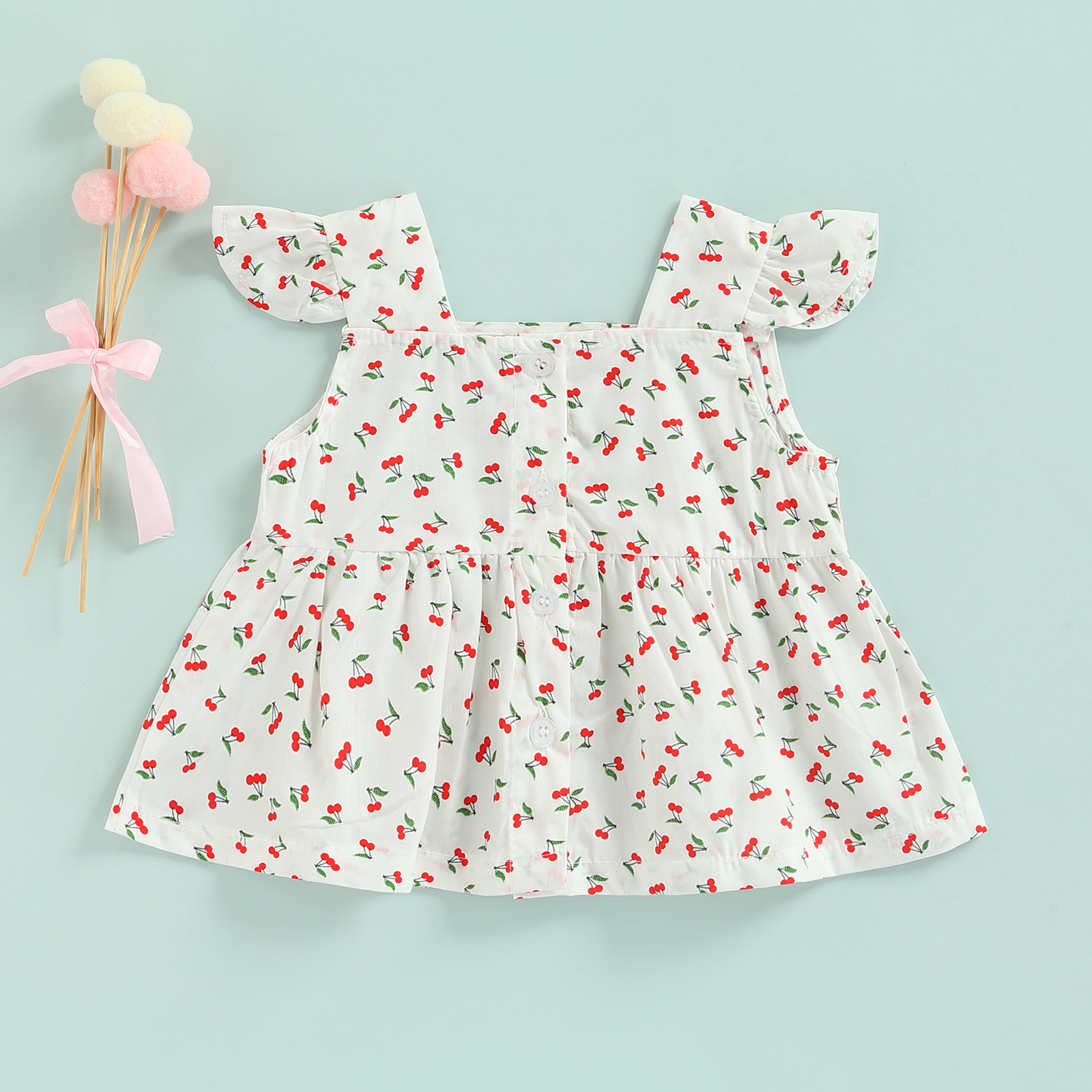 0-3t da criança do bebê meninas verão cardigan voar manga superior moda floral impressão voar manga quadrada pescoço botão fechamento a-line t camisa