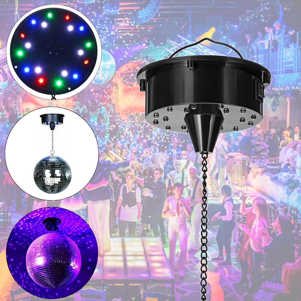 18 led -valoa lasi pyörivä peili disco pallo moottori äänen ohjaus peili heijastus pallo roikkuu disco dj juhlavalo
