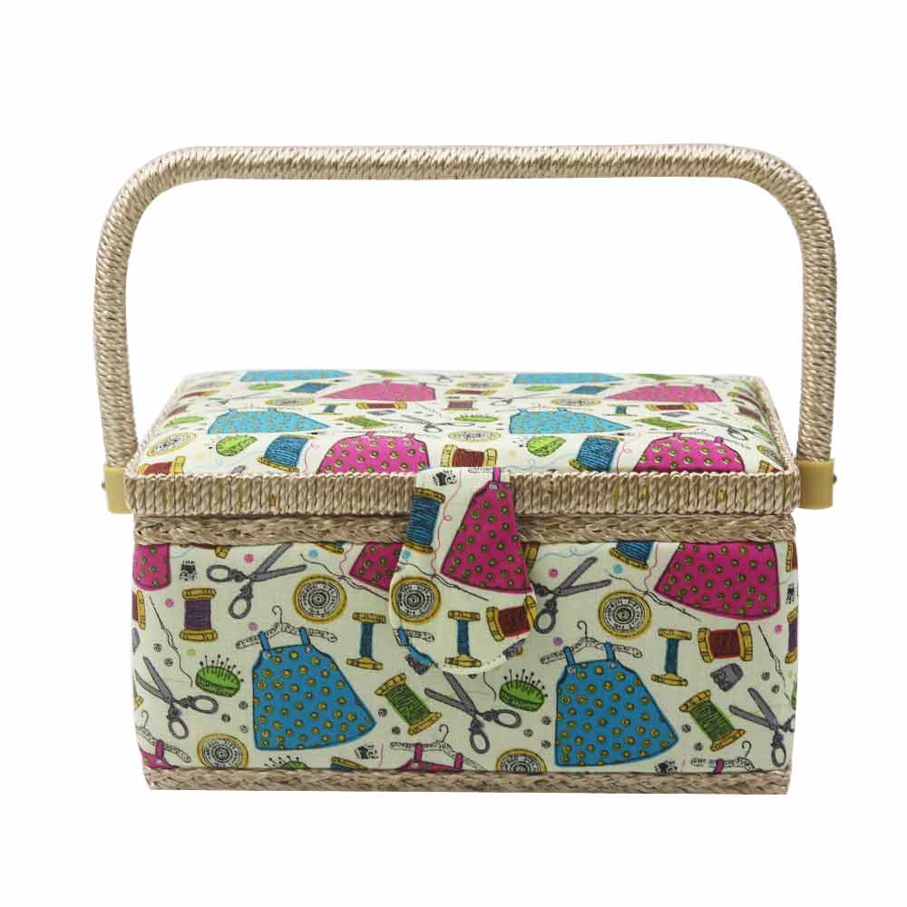 Home Sewing Storage Basket with Sewing Tool Accessories Cotton Fabric&amp;Wood Crafts Storage Box Sewing Kits for Mother: A