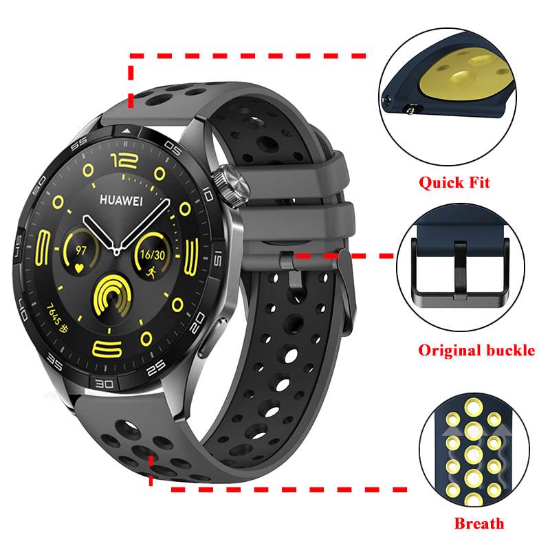 Bracelet en silicone pour Huawei Watch Gt4, 2 couleurs, sport respirant, bracelet en silicone pour Huawei Smartwatch, 22mm, universel, original, 46mm