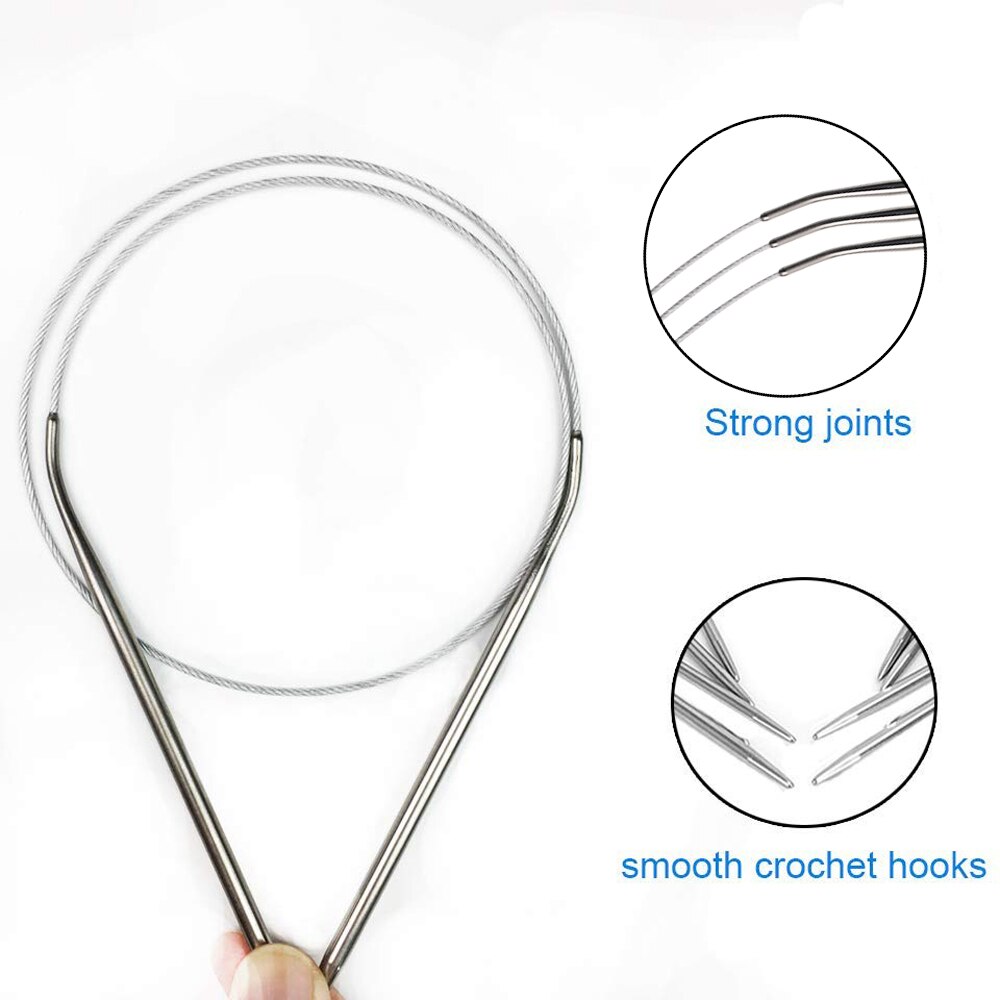 Agujas de tejer circulares de acero inoxidable de 80cm, gancho de ganchillo, hilo de algodón y lana para tejer suéter, herramientas de 2-4mm