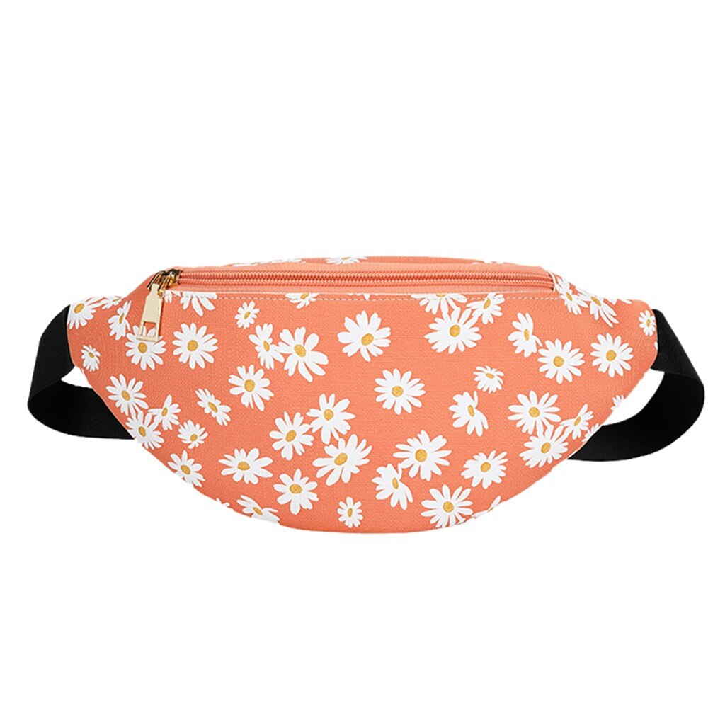 Bloemenprint Vrouwen Mode Taille Tas Rits Messenger Bag Outdoor Leisure All-Match Borst Vrouw Alle-Match telefoon Bag # P30: Oranje