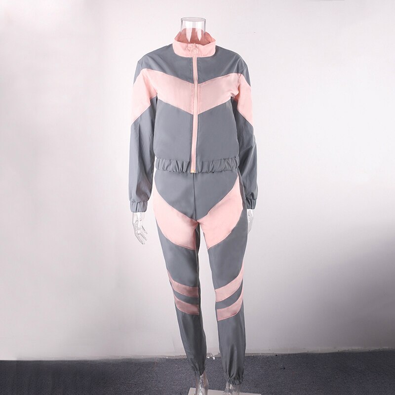 Autumn High Streetwear Reflective Clothing Casual Ladies Trendy Luminous Turndown Collar Jacket And Long Pants