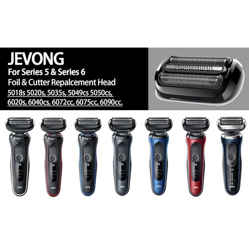 53B-serie 5/6 vervangende kop compatibel met Braun elektrisch scheerapparaat scheerapparaat 5018s, 5020s, 5031s, 5050cs, 6020s, 6072cc, zwart