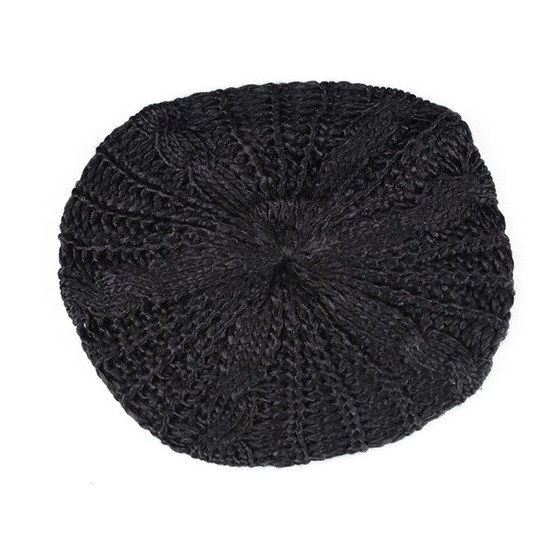 Woman Winter Knitted Beret Hats Women's Lady Beret Braided Baggy Beanie Crochet Warm WalkingWinter Hat Ski Cap: Black