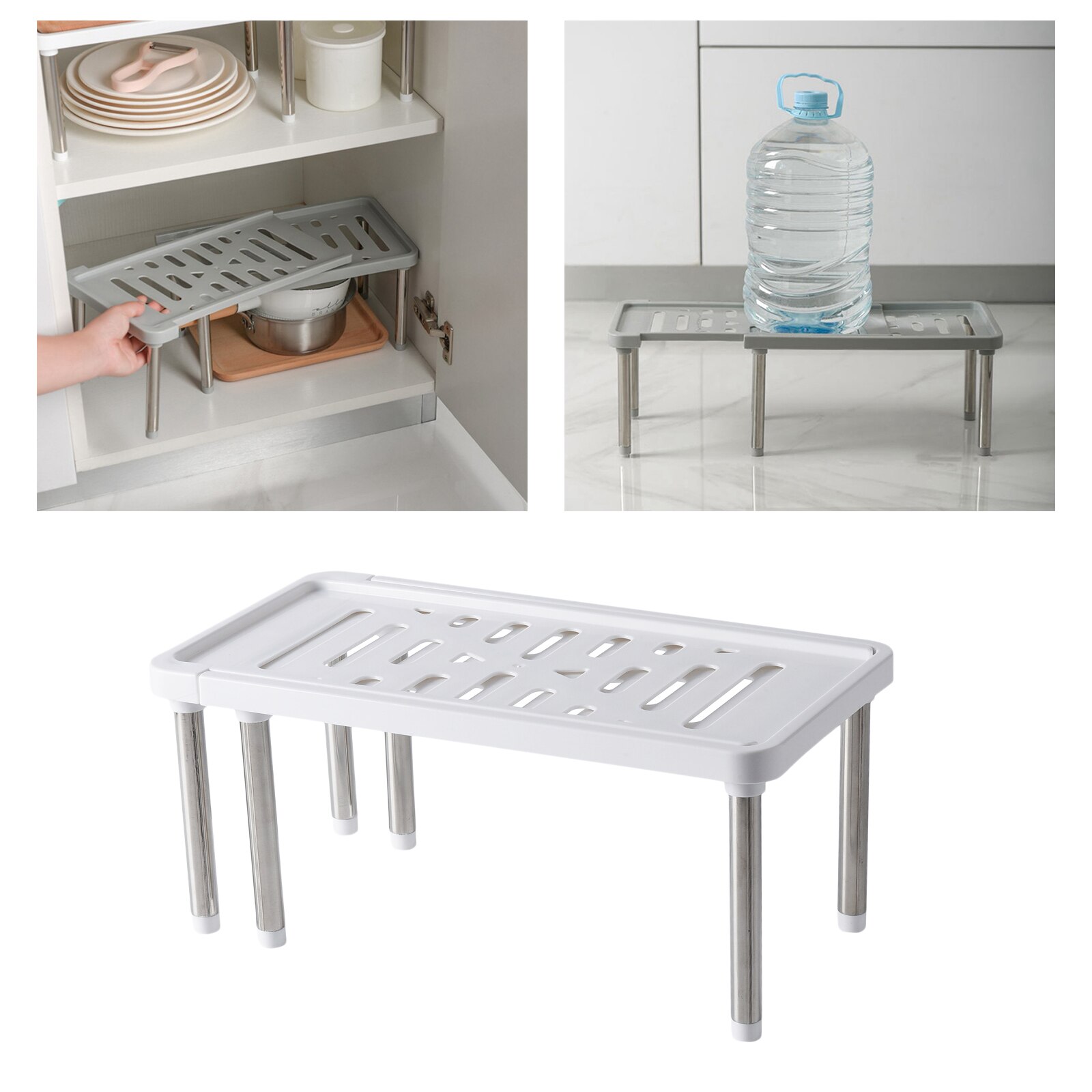 Adjustable Shelf Organizer Expandable Closet Shelf and Rod for Wardrobe Cupboard Kitchen Bookcase: White