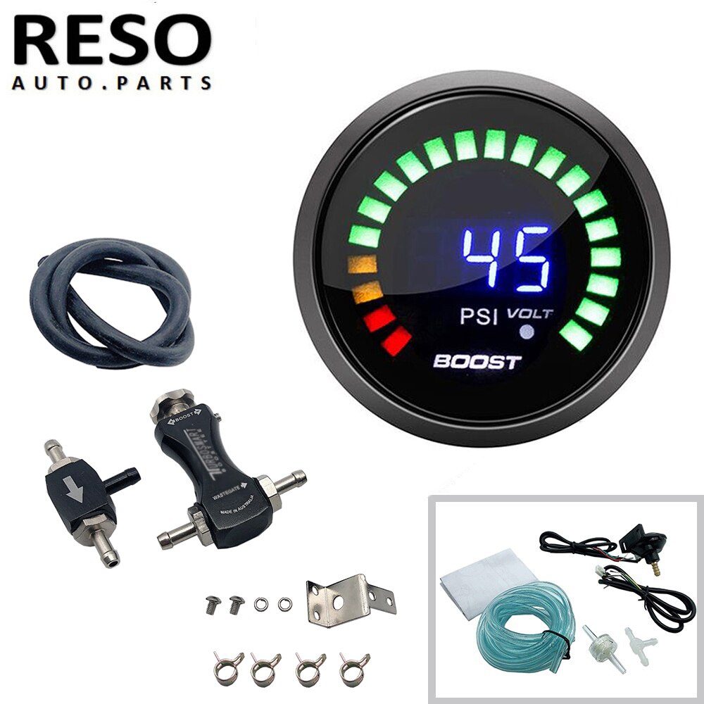 RESO---2”52mm Digital Electronic BOOST GAUGE w/0-30PSI Manual Boost Controller Kit RED/BLUE/BLACK