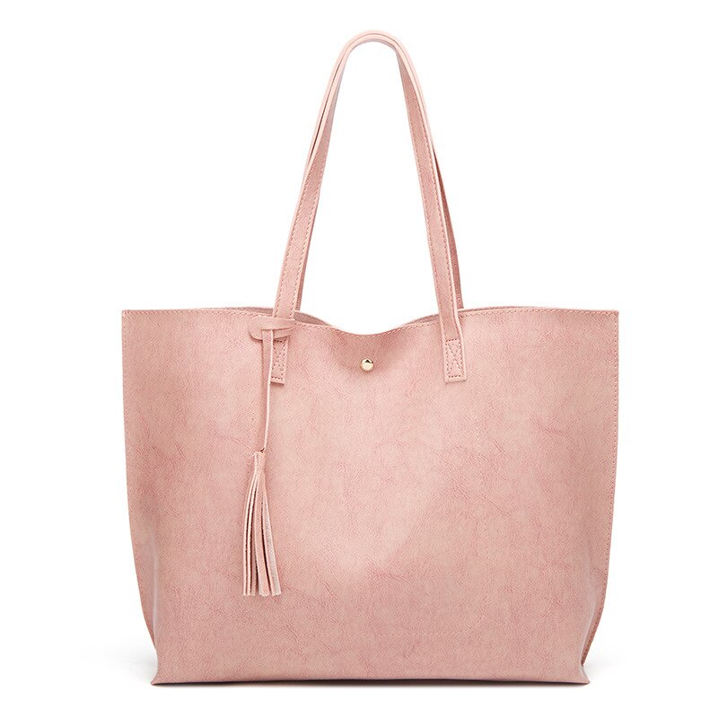 Bolsa feminina bolsas de couro de cera de óleo bolsa de ombro feminina de grande capacidade: Rosa