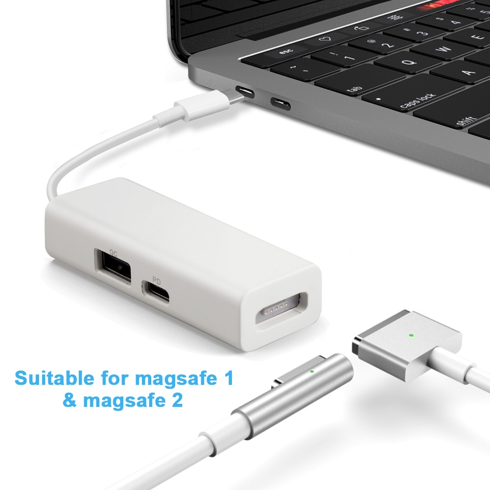 MagSafe Adapter 3 in 1 USB-C MagSafe 1/2 Female Cable Cord Converter Adapter for Notebooks Laptops Smartphones with USB-C Ports