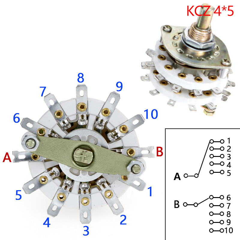 KCZ 2 Pole 6/7/8/9/10/11 4 Pole 3/5 Position With Channel Rotary Switch Selector With Cap Rotary Switch Selector: Brown