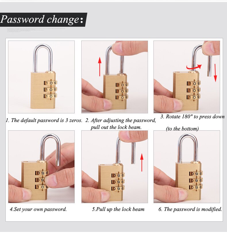 Pure Copper Password Lock Padlock Student Cabinet Luggage Bag Gym Locker Home Password Lock ZH-702