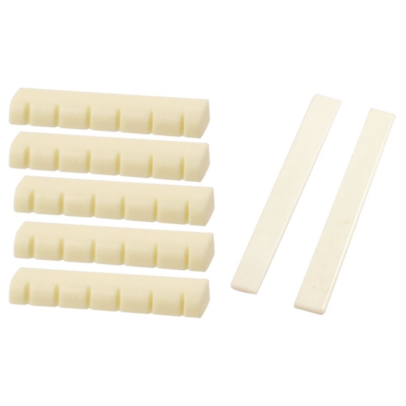 7 Pcs Gitaar Plastic Onderdelen: 2 Stuks Beige Bridge Zadel Moer, voor Klassieke Gitaar & 5 Pcs Gitaar Ivory Vervanging Sleuven N