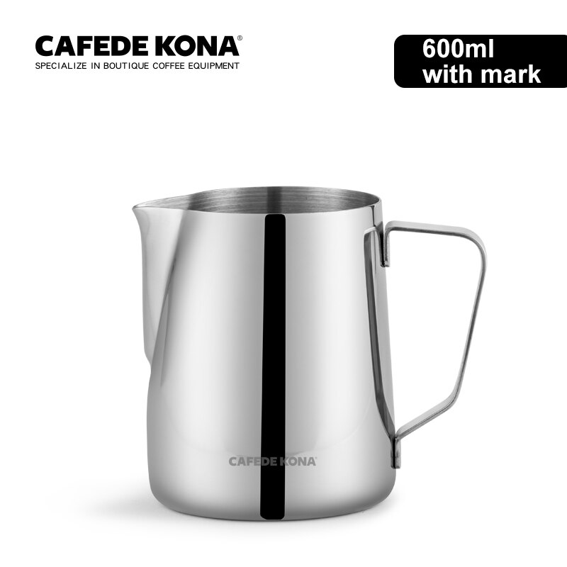 Cafede kona tutkittu barista kannu peili ruostumattomasta teräksestä maitokannu 300ml / 600ml maidonvaahdotuskannu kahvi latte art: 600ml merkillä