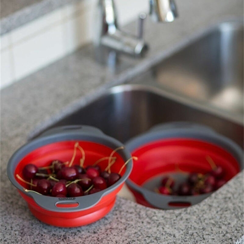 3 kleuren Zeef Inklapbare Afdruiprek Met Handvat Keuken Tool Opvouwbare Siliconen Vergiet Fruit Groente Wasmand Zeef