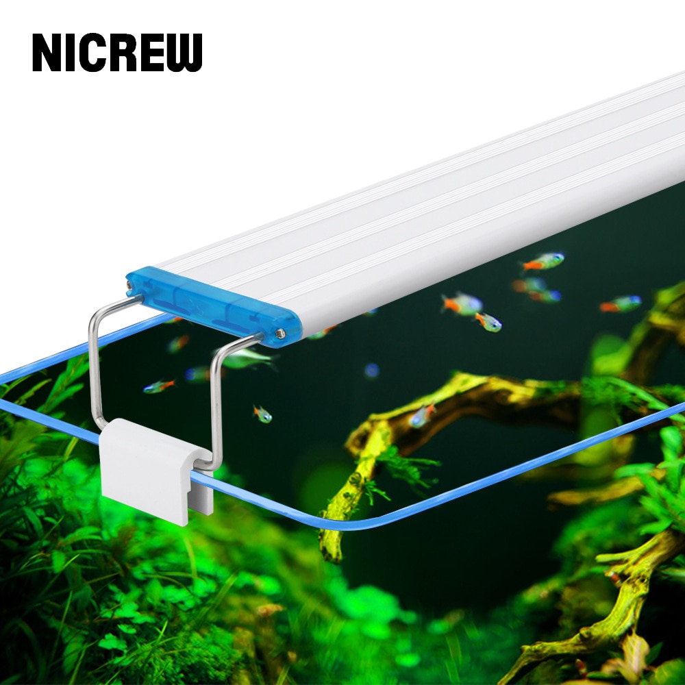 NICREW-Lámpara de Clip de luz LED delgada para acuario, iluminación LED azul y blanca, resistente al agua, brillante, 18-58cm