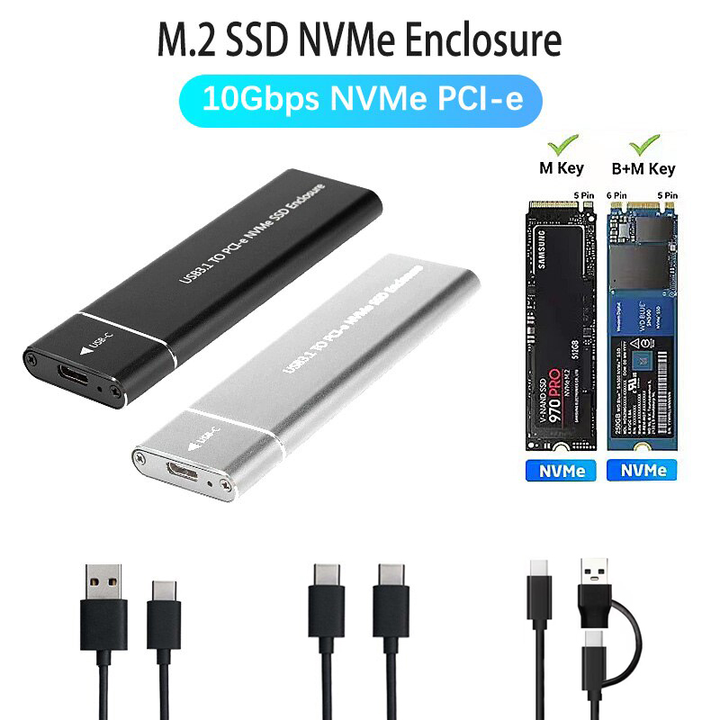 USB3.1 M.2 SSD Enclosure Mobile Case Supports NVME Protocol To Type-C Solid Metal External Hard Disk Case Laptop Phone SSD