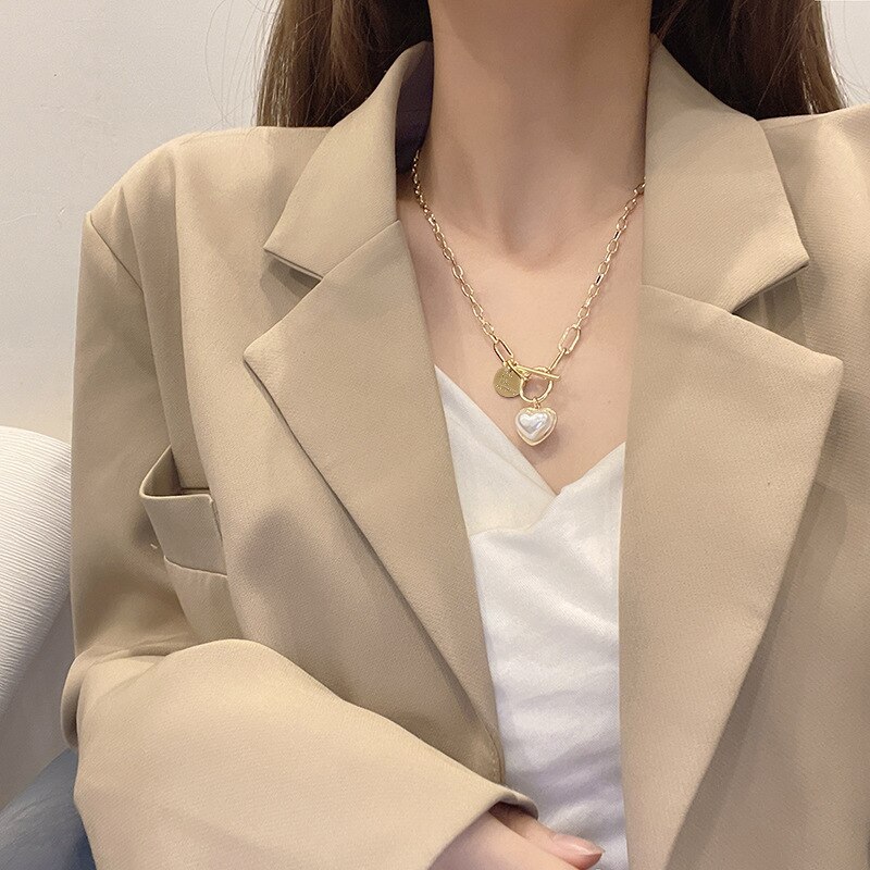 Meyrroyu Rvs Romantische Parel Hart Ketting Voor Vrouwen Ot Toggle Sluiting Ketting Trend Party Mode-sieraden