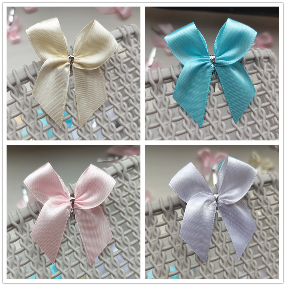 100pcs Multiple Colors Satin Ribbon Bowknot Sealing Wire Bakery Packing Birthday Party Bows For Wedding Decoration 6CM