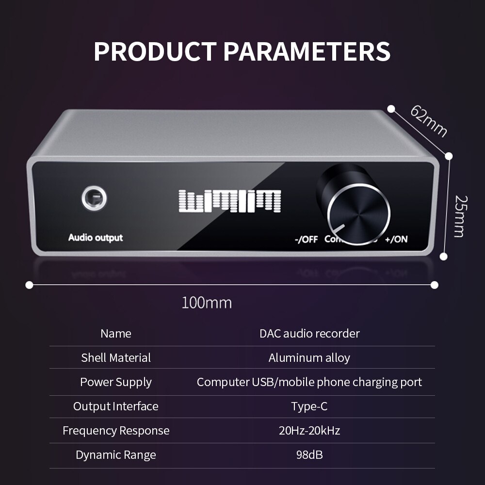 Draagbare Dac Audio Decoder Hifi Audio Speler Met Type-C Interface Tuning Knop Aluminiumlegering Shell Audio Decoder