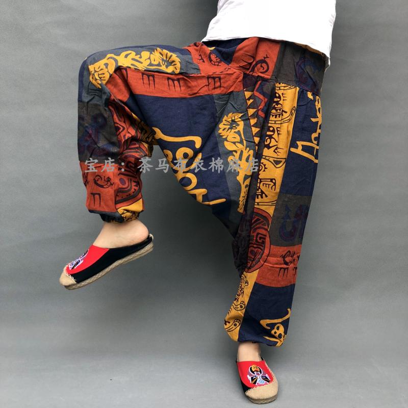 Vintage Mannen Casual Vrouwen Thaise Harembroek Baggy Boho Losse Aladdin Boho Festival Hippy Kiel Hoge Taille Jumpsuit Broek