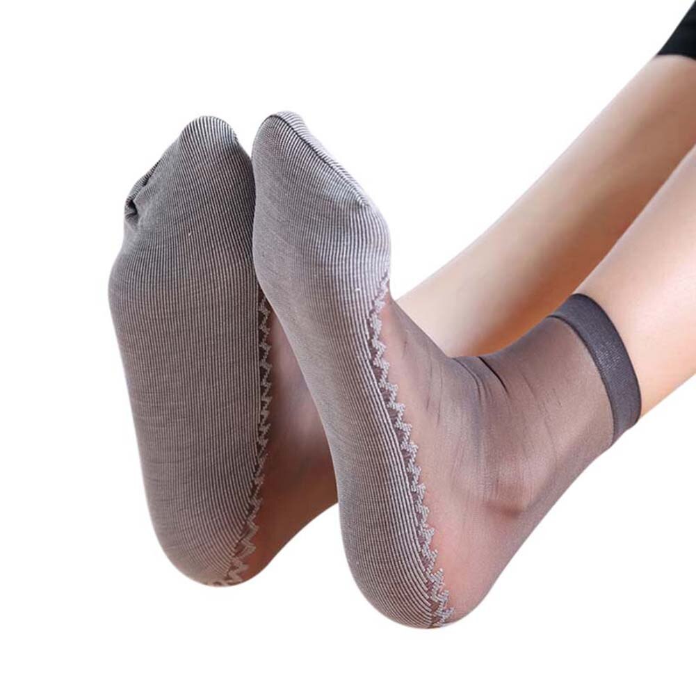 1 par forår sommer kvinder bløde sokker afslappet skridsikker bund splejse gennemsigtig damer piger tynd silke sok nin 668: Grå