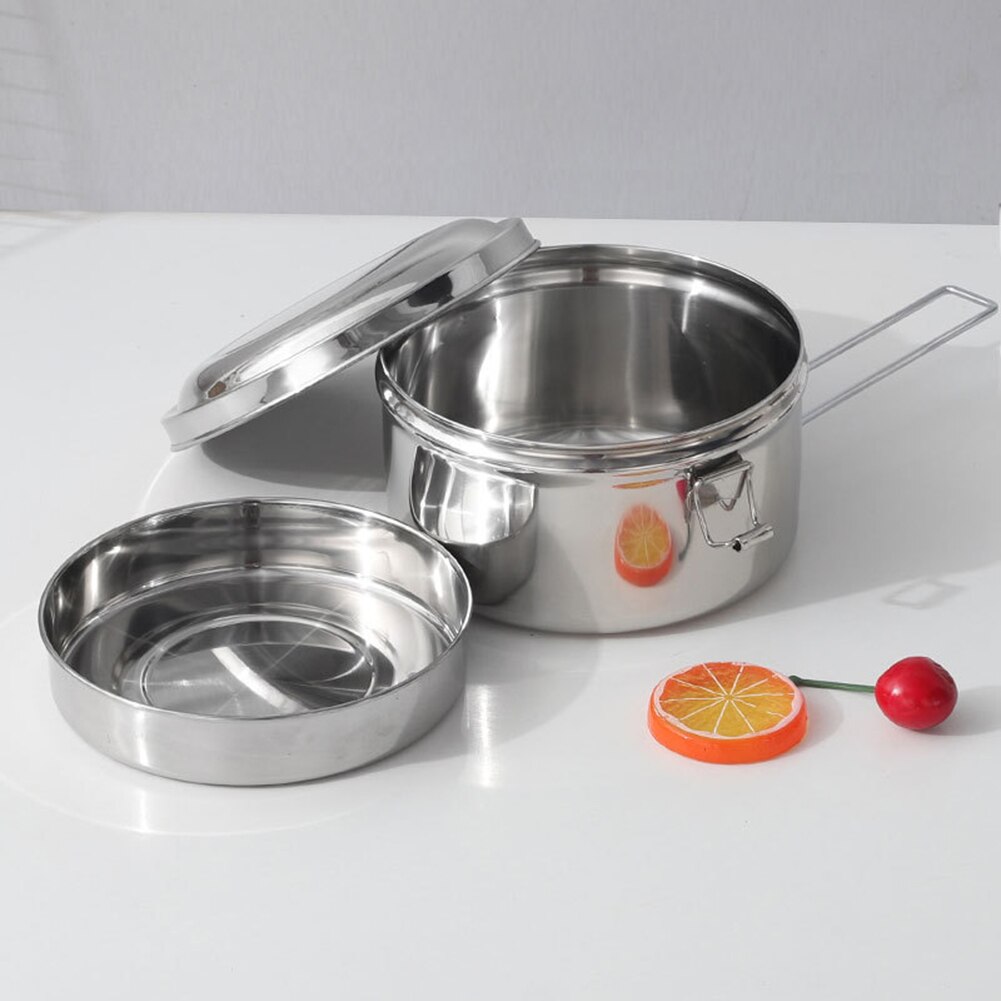 2 Tier Portable Round Lunch Box Stainless Steel Lunch Bento Box Food Storage Case Bento Box Food Container Lunch Storage Boxes