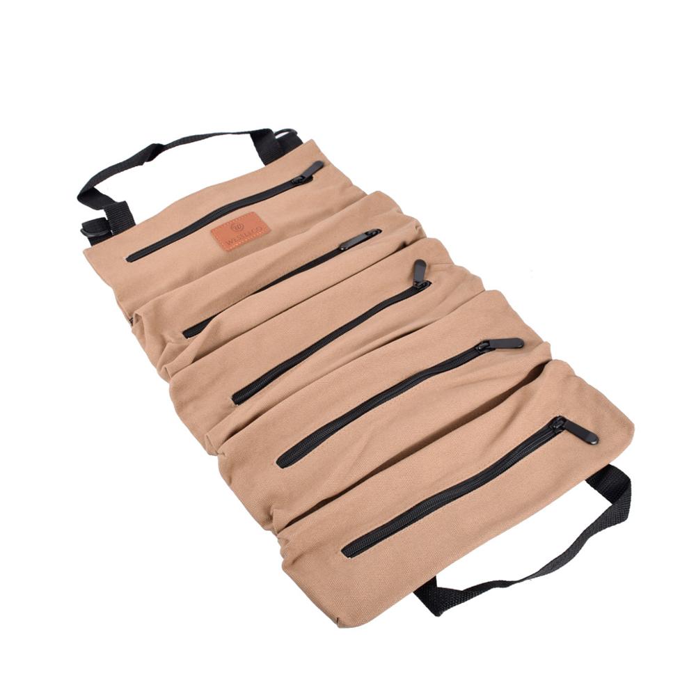Rulleværktøj rulle multifunktionsværktøj rulle op taske skruenøgle rullepose hængende værktøj lynlås bæretaske: Tan