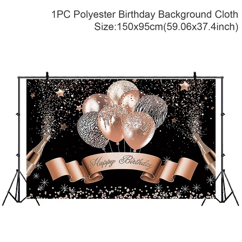 Happy Birthday Backdrop Banner Large Black Gold Balloon Star Poster Booth Backdrop Birthday photo Background Wall Party Decor: 5